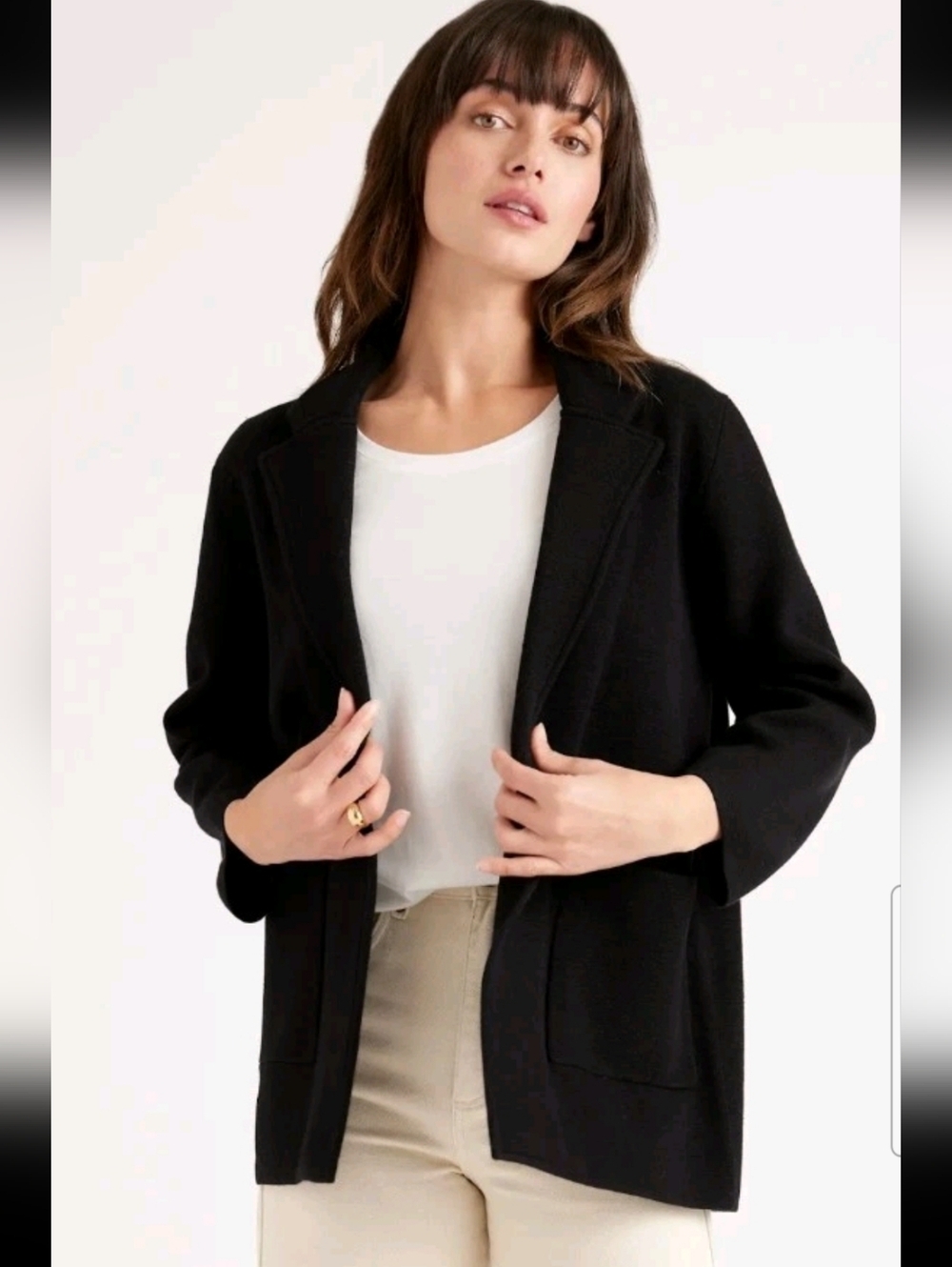Quince Womens Black 100% Organic Cotton Sustainable Casual Workwear Blazer L
